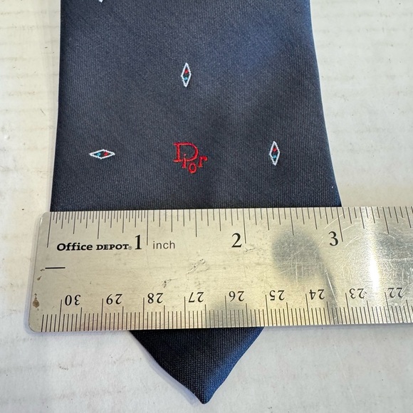 Christian DIOR Neck Tie Striped Gray Diamonds - Picture 2 of 15
